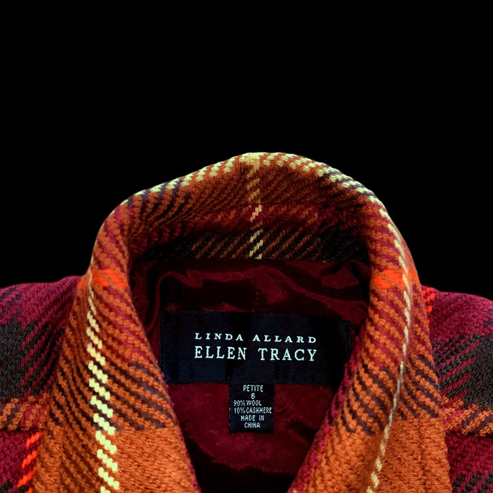 Linda Allard Ellen Tracy Pure Wool Silk Lined Tartan Plaid Blazer Button Up Coat - Picture 5 of 9